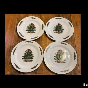 Christmas Tree Dinner Plates 10.25”  by Encore Set of 4 Holiday Party Time